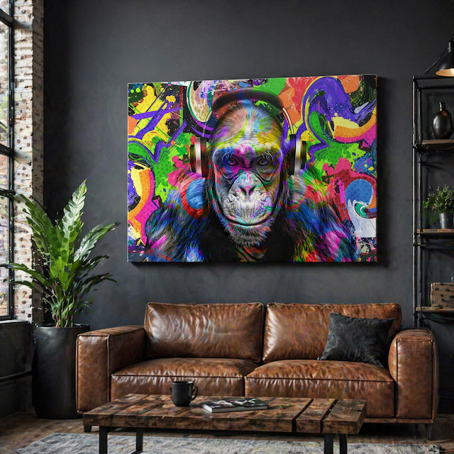 Tableau Singe Pop Art Électrique – Style Street Art Moderne