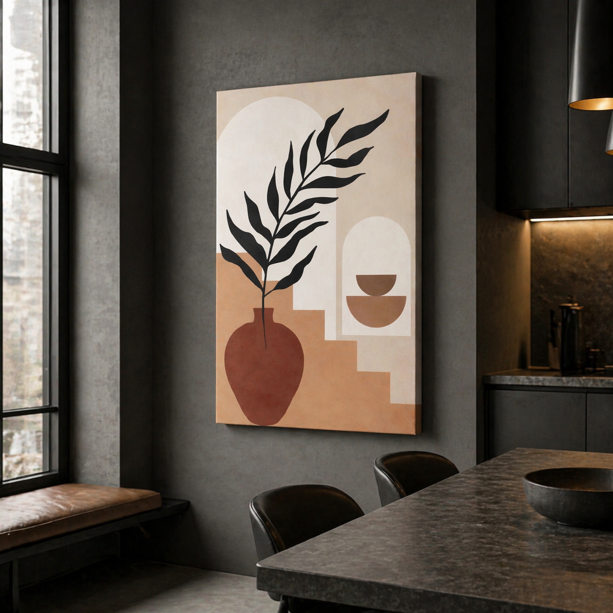 Feuille Vase Abstraite – Tons Neutres