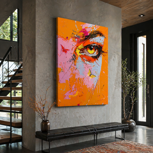Tableau Regard Abstrait Éclatant – Art Contemporain Orange & Rose