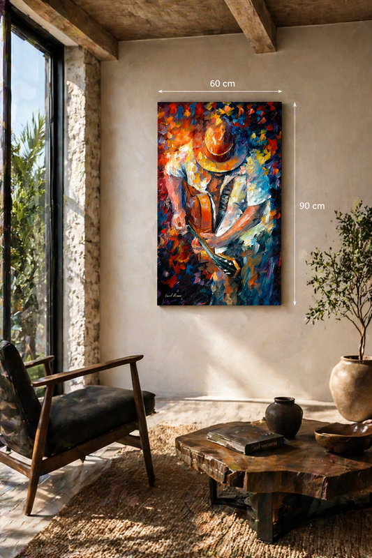 Tableau Guitariste Abstrait – Explosion de Couleurs et Émotion Artistique