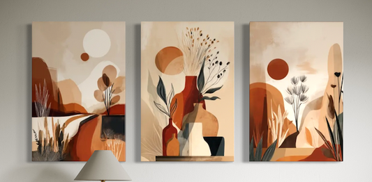 Triptyque Abstrait Terre & Soleil – Tons chauds pour une ambiance naturelle