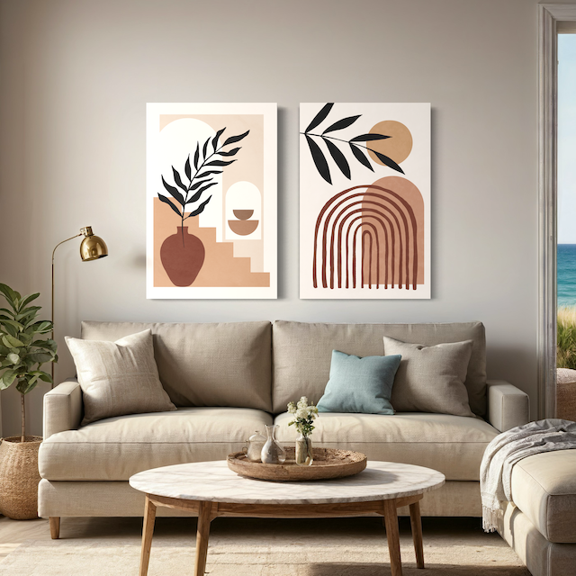 Duo Méditerranéen Moderne – Arches & Feuillages en Tons Chauds