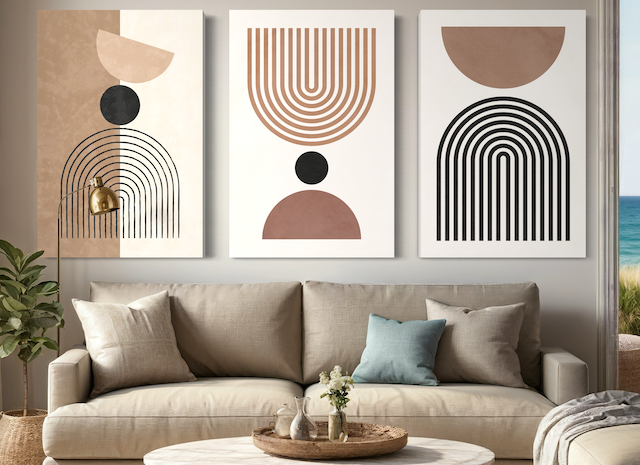 Triptyque Moderne Linéaire – Arches & Graphismes en Style Minimal
