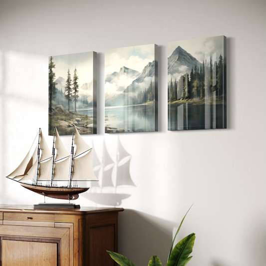 Triptyque Paysage Nordique – Montagnes & Lac pour une ambiance sereine