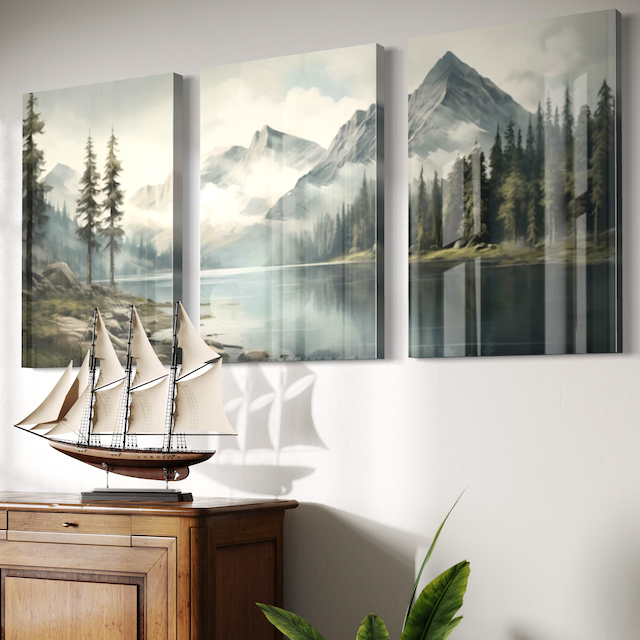 Triptyque Paysage Nordique – Montagnes & Lac pour une ambiance sereine