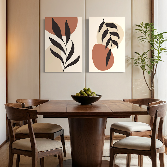 Duo Botanique Moderne – Feuillages artistiques aux tons terracotta & beige