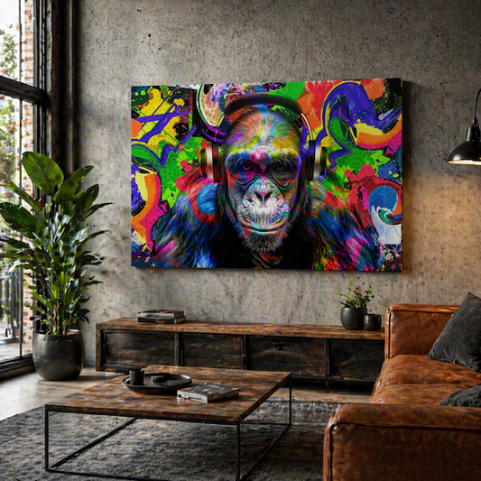 Tableau Singe Pop Art Électrique – Style Street Art Moderne