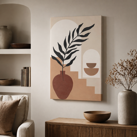 Feuille Vase Abstraite – Tons Neutres