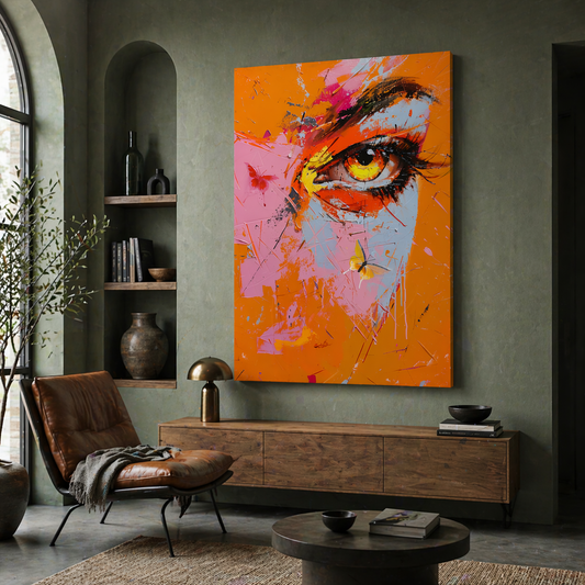 Tableau Regard Abstrait Éclatant – Art Contemporain Orange & Rose