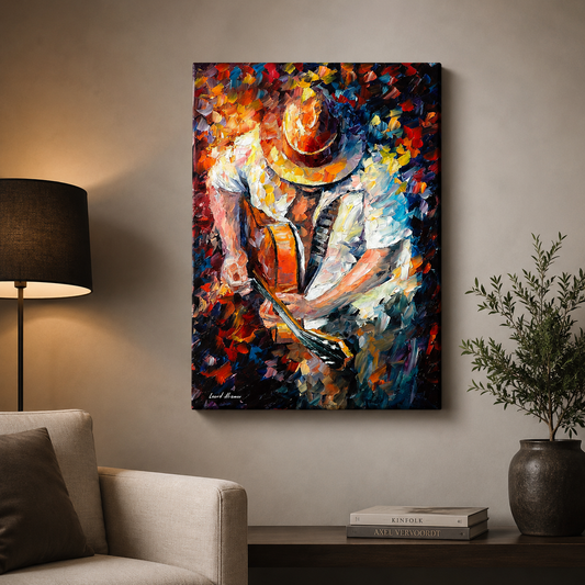 Tableau Guitariste Abstrait – Explosion de Couleurs et Émotion Artistique