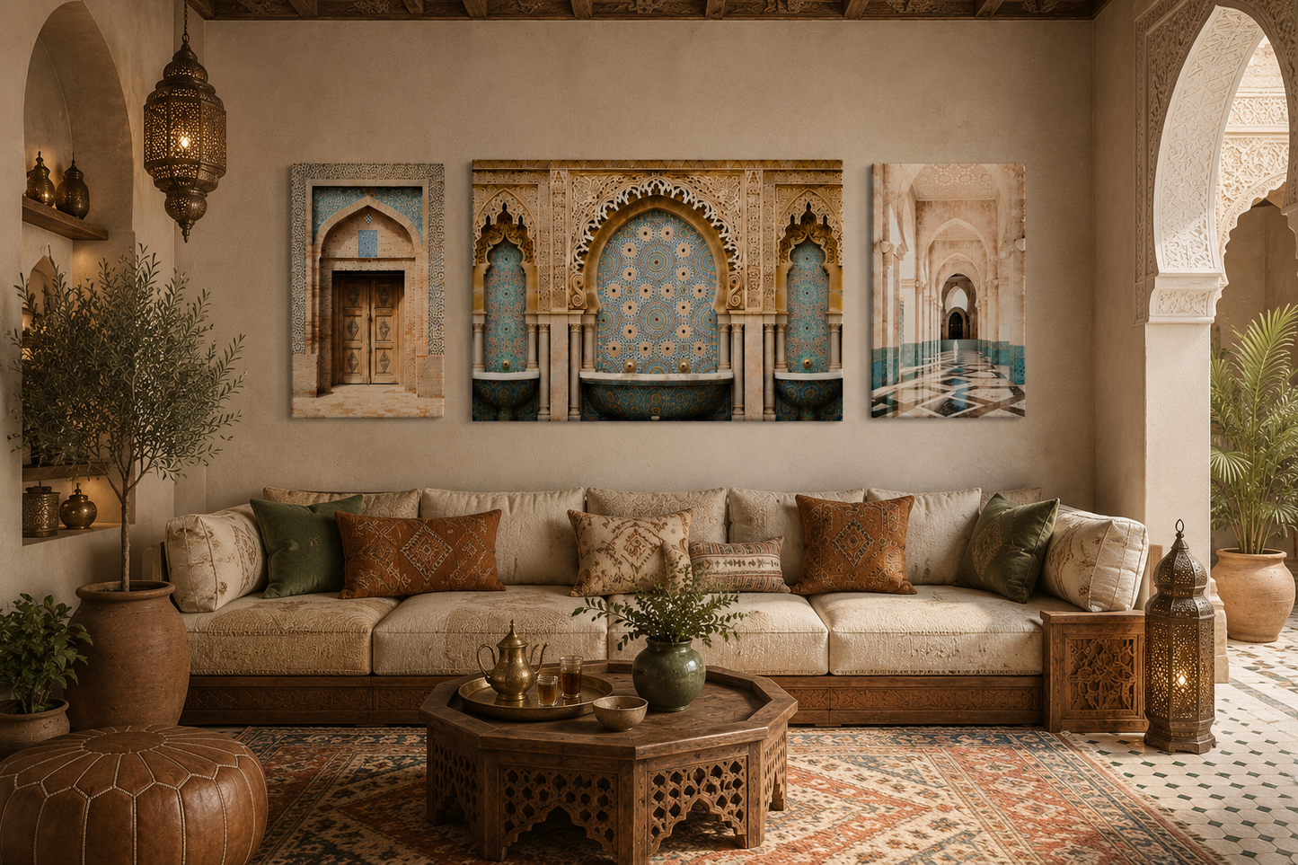 Triptyque Architecture Mauresque – Zelliges, Arches & Splendeur Artisanale
