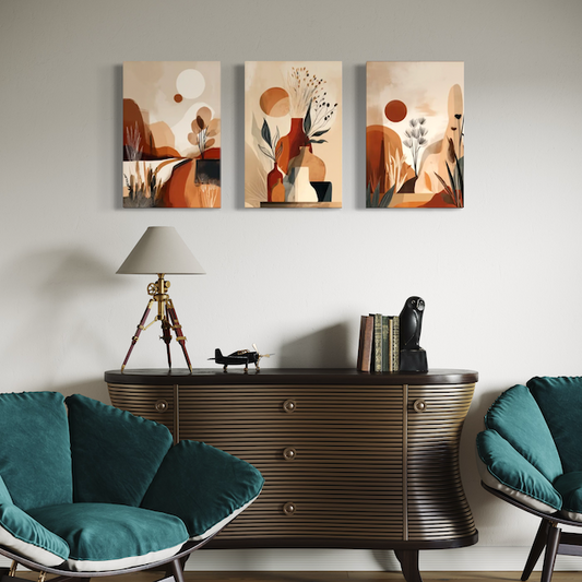 Triptyque Abstrait Terre & Soleil – Tons chauds pour une ambiance naturelle