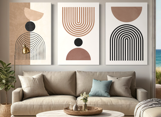 Triptyque Moderne Linéaire – Arches & Graphismes en Style Minimal