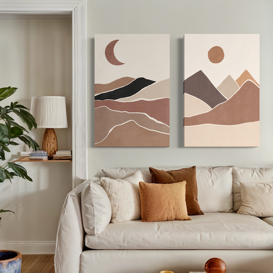 Duo Paysages Abstraits – Montagnes & Lunes en Palette Terre