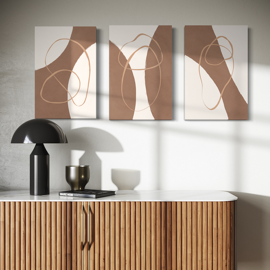 Triptyque Abstrait Terracotta – Courbes Élégantes & Style Contemporain