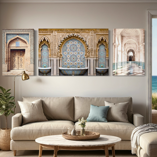 Triptyque Architecture Mauresque – Zelliges, Arches & Splendeur Artisanale