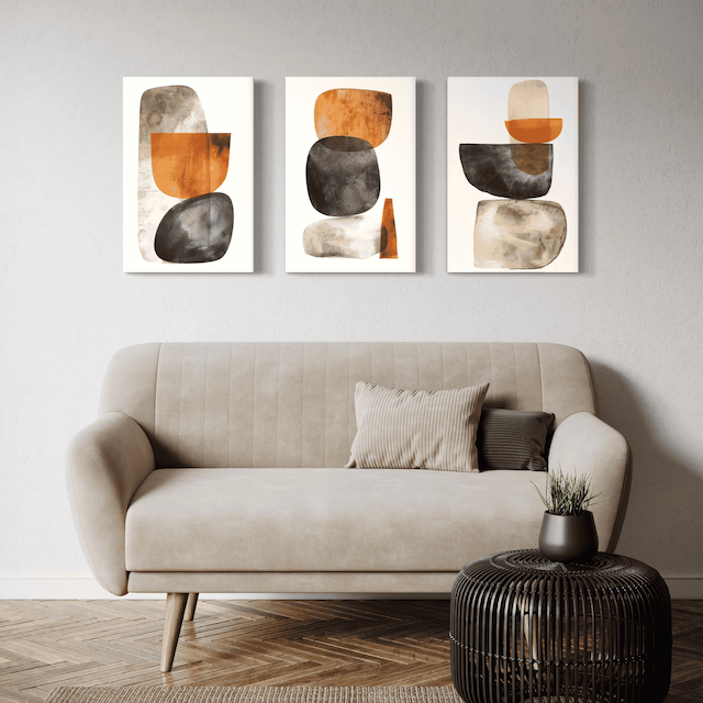 Triptyque Abstrait Terre d’Ocre – Formes modernes pour une déco épurée