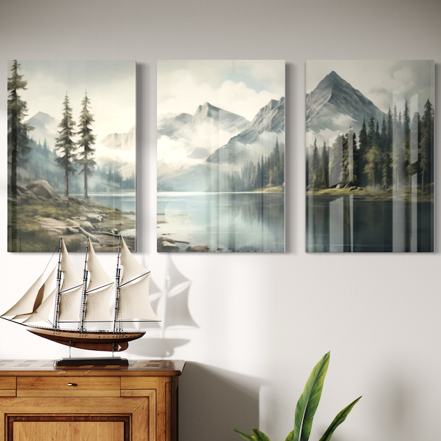 Triptyque Paysage Nordique – Montagnes & Lac pour une ambiance sereine