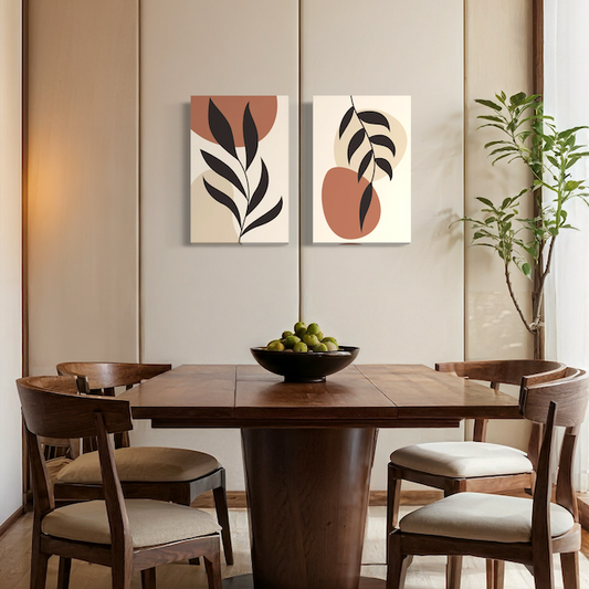 Duo Botanique Moderne – Feuillages artistiques aux tons terracotta & beige