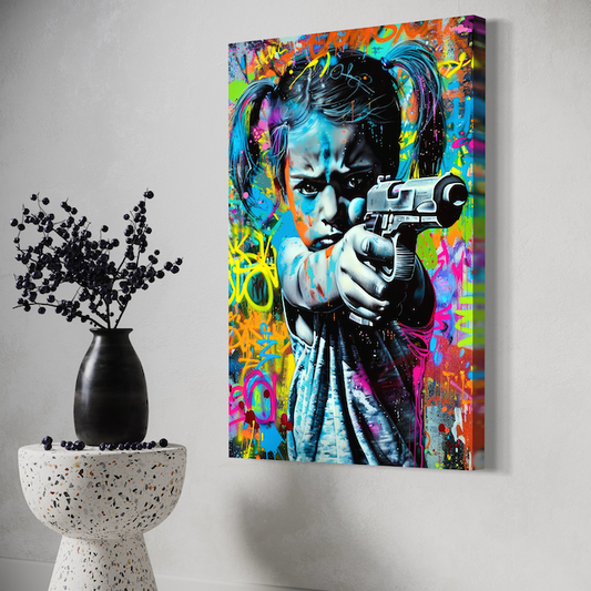 Art Graffiti Rebelle – Fillette Courageuse aux Couleurs Explosives